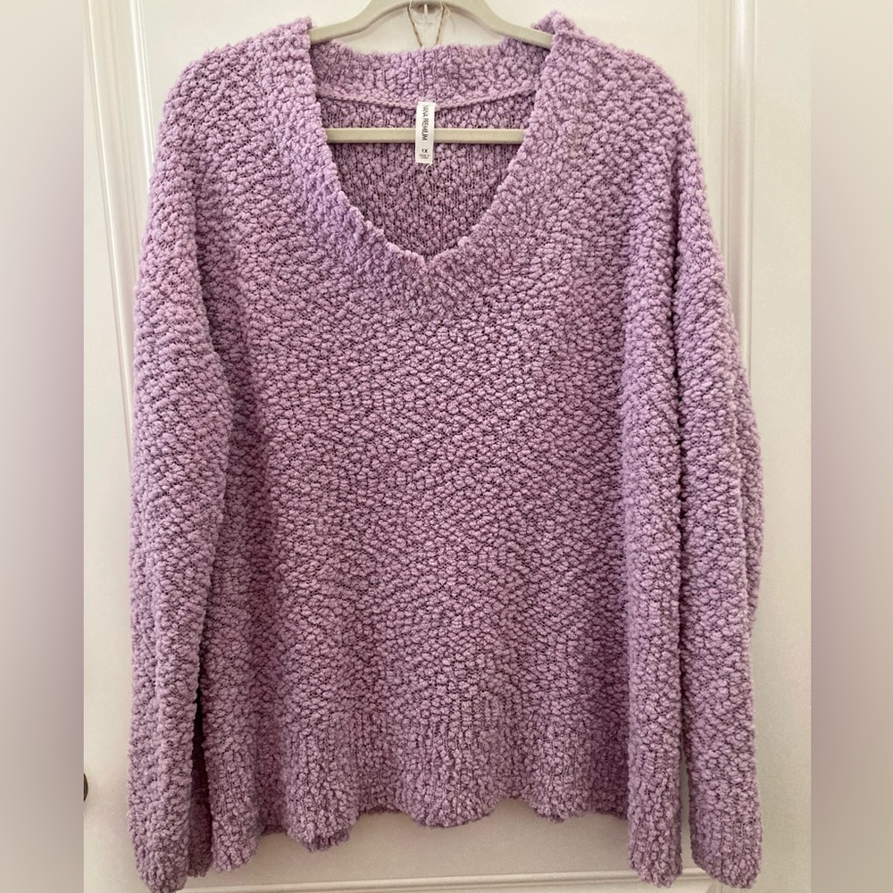 Zenana Nubby Knit Popcorn V-Neck Long Sleeve Lavender Sweater Women’s Plus 1X